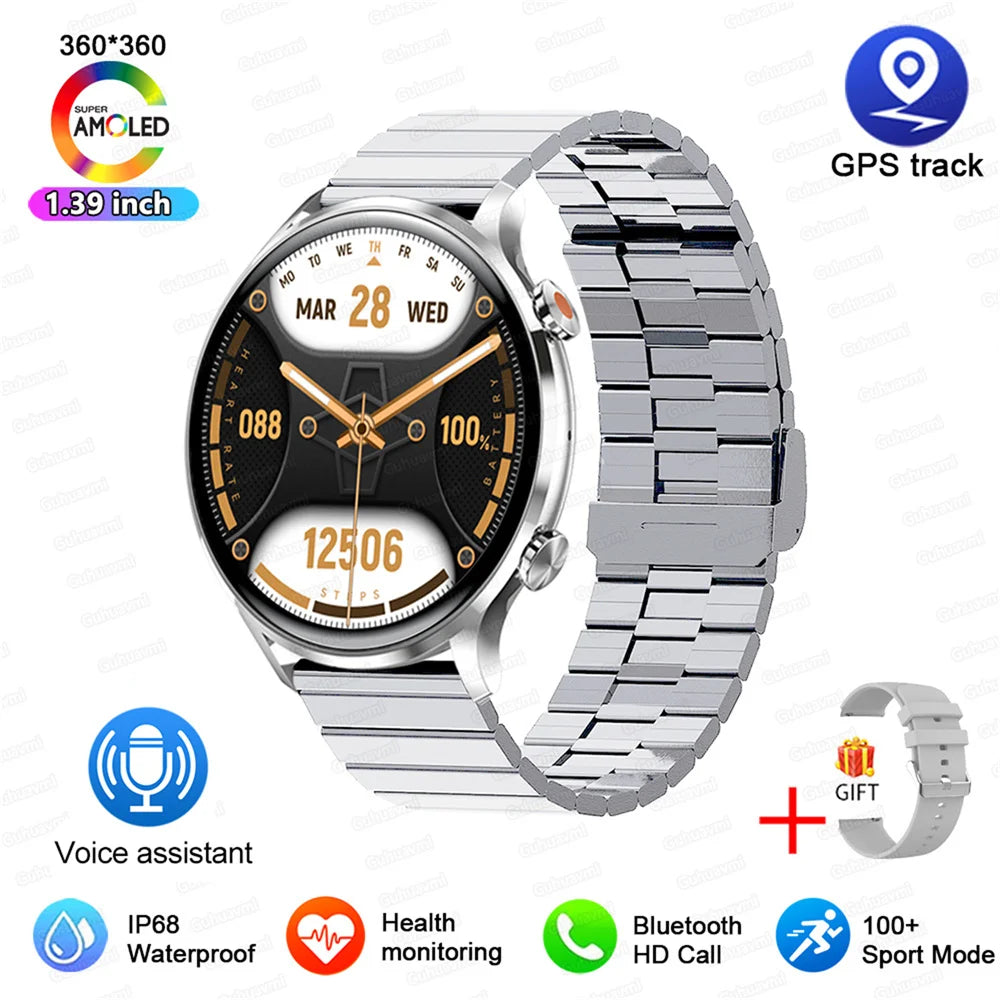 2024 New Smartwatch Women AMOLED HD Screen Always On Display Bluetooth Call IP68 Waterproof GPS Smart Men Watch For Android ios
