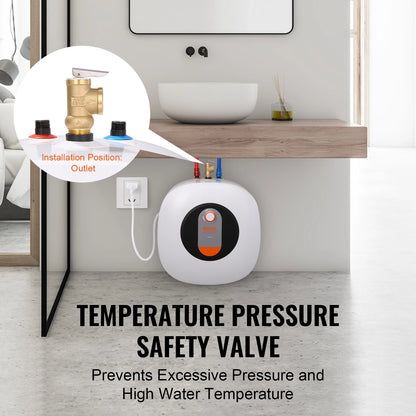 VEVOR Electric Mini-Tank Water Heater, 2.5/4/8-Gal Tank Hot Water Storage, Safety Temperature Pressure Valve,for Kichen Bathroom