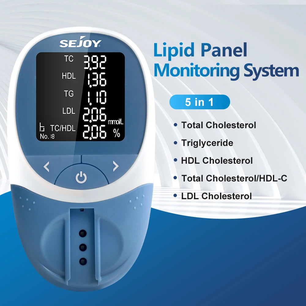 5 in 1 Lipid Meter,TC TG HDL LDL Triglyceride Cholesterol Test Kit Blood Lipid Profile Analyzer