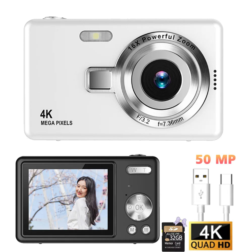 4K HD 1080P Digital Camera 32G 50MP Portable Vlogging Camera 16XZoom Camcorder Camera Children Camera Video Camera For Kid Adult