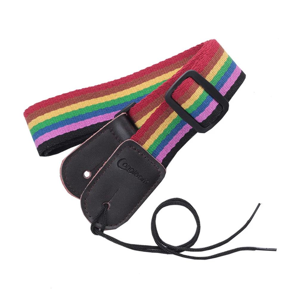 Ukulele Rainbow Strap Small Guitar Tail Nail Strap Breathable Cotton Material Double-Layer Quality Soft Leather Head