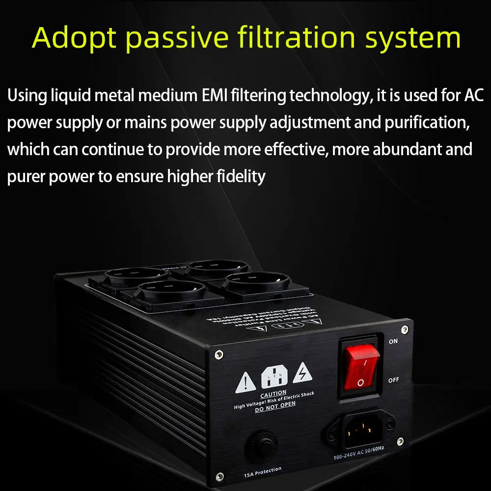 YYAUDIO HiFi Audio Noise AC Power Filter Power Conditioner Power Purifier Surge Protection with EU Outlets Power Strip
