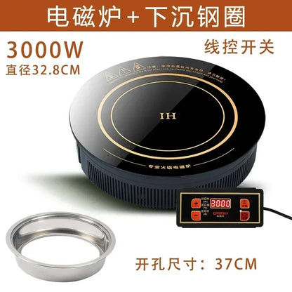 220V 32.8CM OREKI Round Commercial Built-in Hob with Line Control, 3000W Copper Hot Pot Induction Cooker for Hot Pot Shop