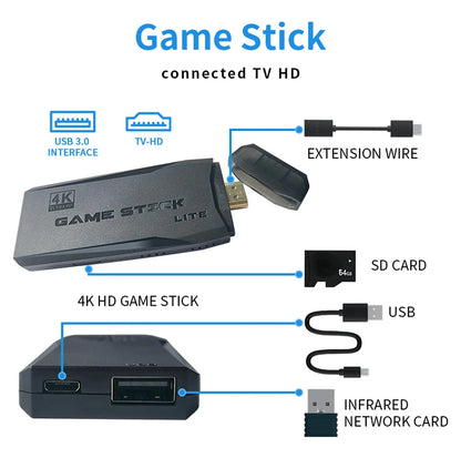 Upgraded M8 Video Game Console 64G 20000 Games Retro handheld Game Console Wireless Controller Lite 4K Game Stick For Xmas Gifts