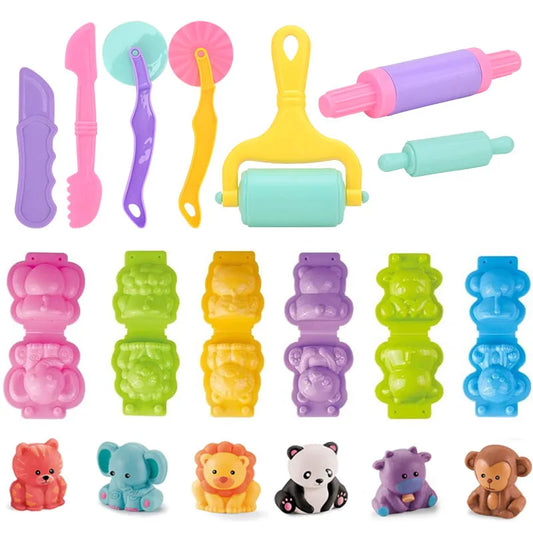 Cartoon 3D Animal Play Dough Molds DIY Creation Tools For Kids Toddlers Various Animal Molds Rolling Pins Clay Dough Accessories