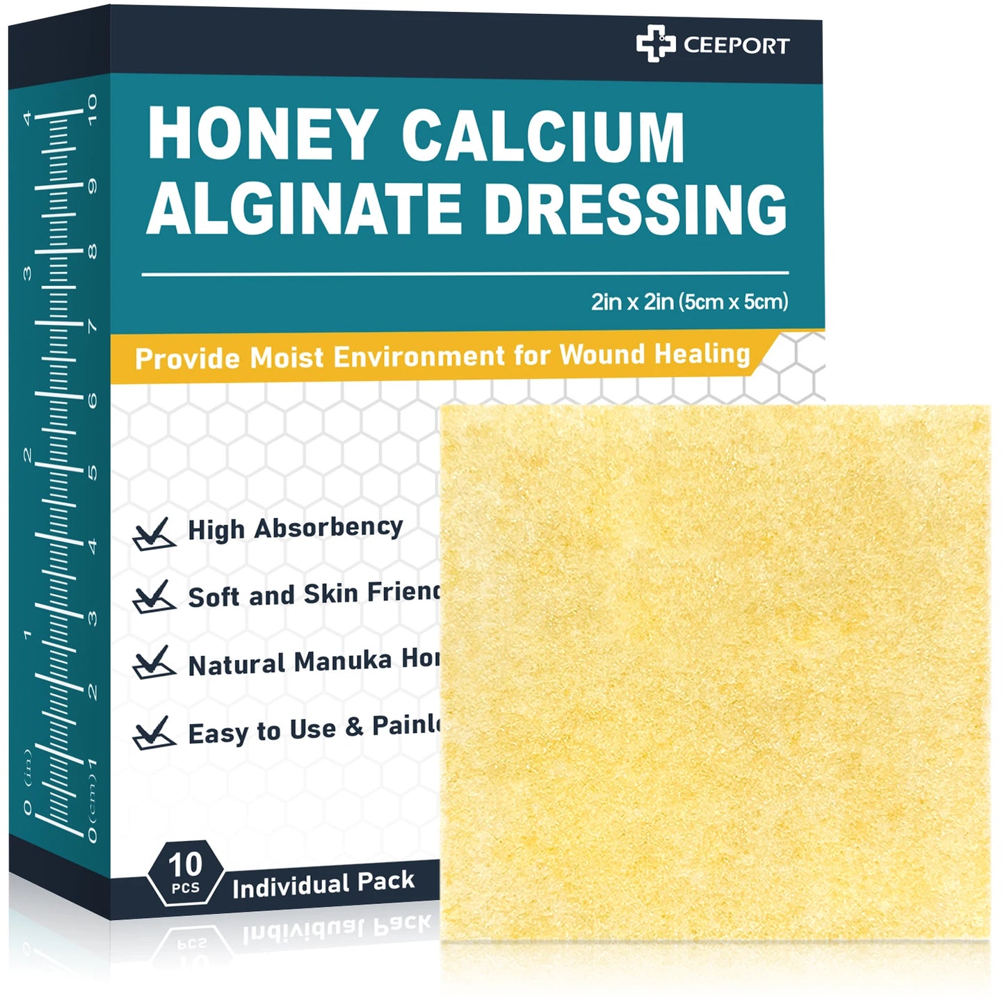 2"x2" 10pcs Manuka Honey Calcium Alginate Wound Dressing High Absorbency Honey Wound Bandages for Wound Care