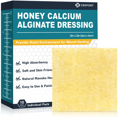2"x2" 10pcs Manuka Honey Calcium Alginate Wound Dressing High Absorbency Honey Wound Bandages for Wound Care
