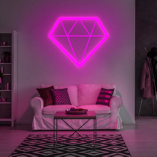 Diamond Neon Sign for Decoration, Wedding Style, Home, Shop, Bar, Party, Club Game Room, Wall Decor Neon Art LED Light Girl Gift