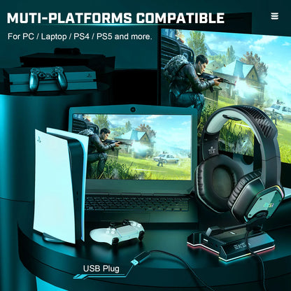 EKSA E1000 RGB Gaming Wireless Headphone with Mic Over-Ear Headphones 7.1 Surround Sound Wired Headset For PC PS4/PS5