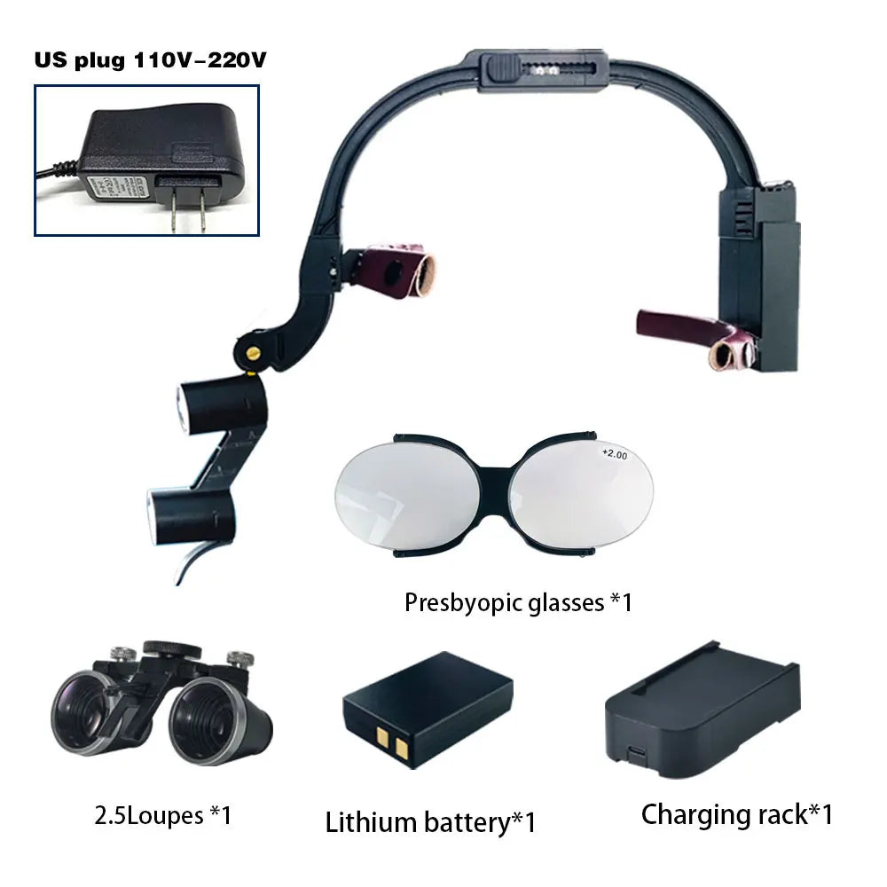 Dental 2.5X 3.5X 5X 6X Optional Loupe Magnification Binocular Surgical Magnifier with Headlight LED Light Dentist Medical Loupes