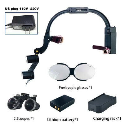 Dental 2.5X 3.5X 5X 6X Optional Loupe Magnification Binocular Surgical Magnifier with Headlight LED Light Dentist Medical Loupes