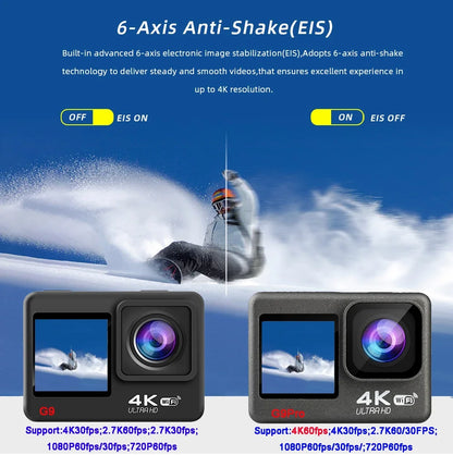 Huafant G9 Action Camera 4K 60FPS 24MP 2.0 Touch LCD EIS Dual Screen Wi-Fi 170D Waterproof Remote Control 4X Zoom Sports Cam