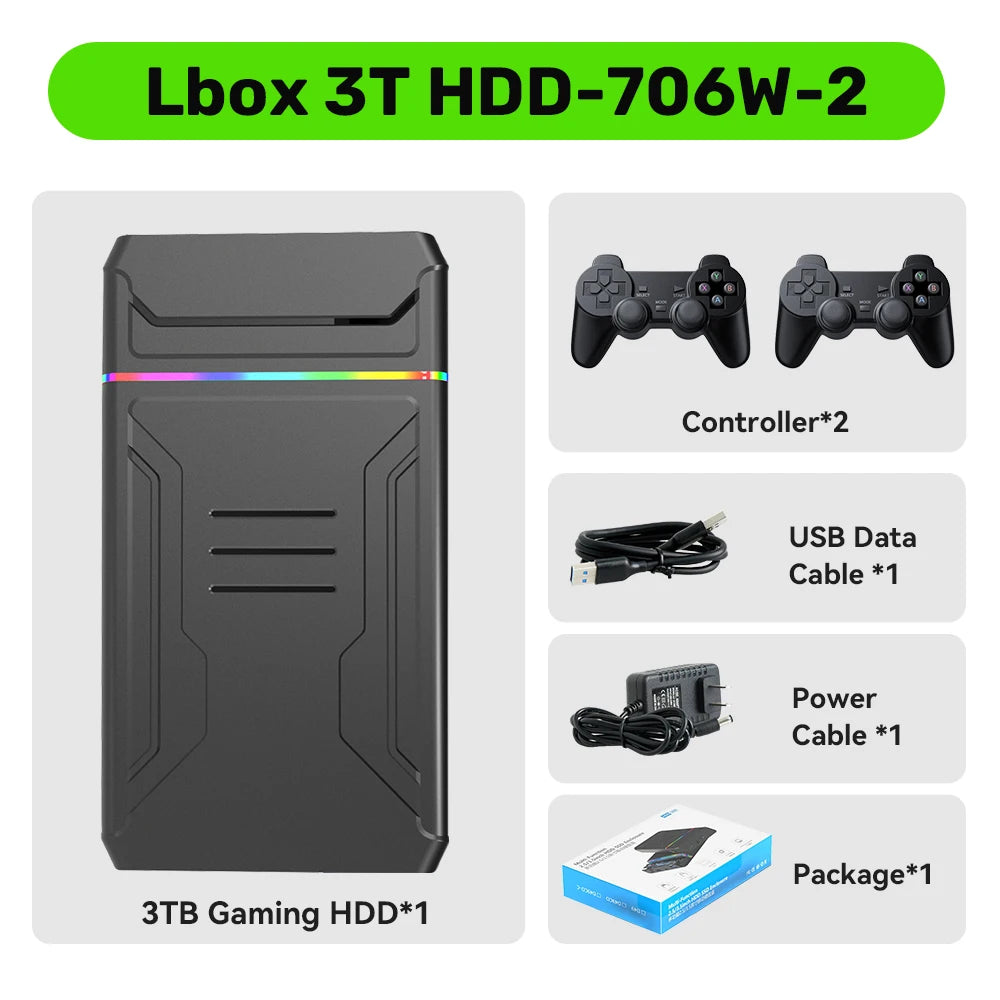 3T Gaming HDD Launchbox OS Retro Game Console for XBOX/PS4/Switch/PS3/PS2/PS1/WiiU/Wii/DC with 10107 Games for Windows PC/Laptop