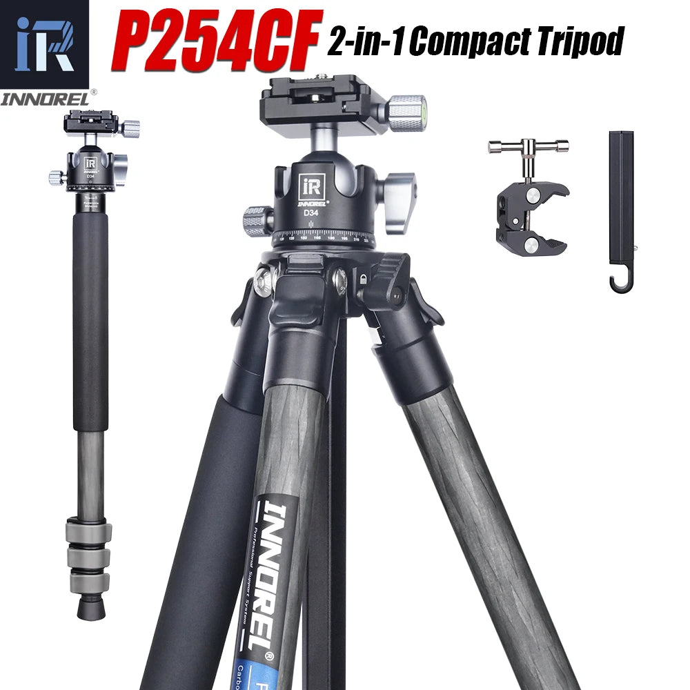 INNOREL P254CF Camera Carbon Fiber Professional Compact Tripod With Special-Shaped Center Column Load 12kg For Travel Shooting