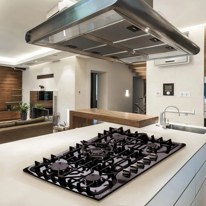 30 Inch Gas Cooktop Built-in Stainless Steel Gas Stovetop 5 High Efficiency Burners Gas Stove LPG/NG Convertible Hob (Black)