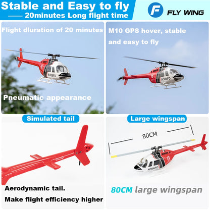 Flywing Bell 206 RC Helicopter V3 6CH GPS Altitude Hold Two Rotor 1:16 RC Scale Helicopter PNP RTF With H1 Flight Control System
