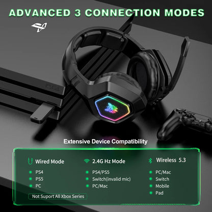 ONIKUMA B100 2.4Ghz Gaming Headset Noise Cancelling Wireless Headphone with Microphones RGB light Earphones for PS5, PS4, XBOX