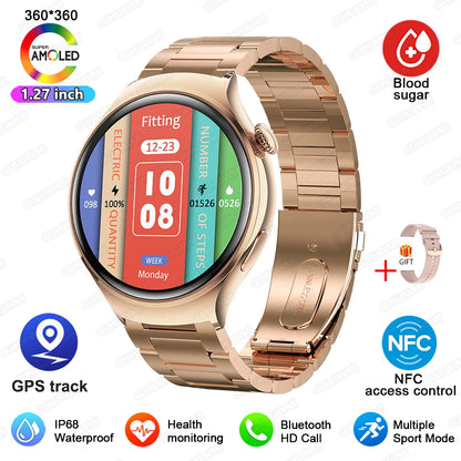 2024 New For Huawei Watch 4 Mini NFC Smart Watch Women AMOLED HD Screen IP68Waterproof Heart Rate Blood Sugar BT Call Smartwatch
