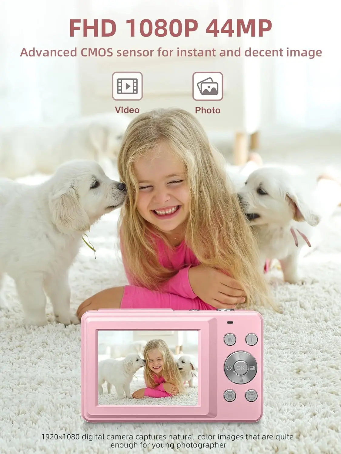 FHD 1080P Camera, Digital Point and Shoot Camera with 16X Zoom Anti Shake, Compact Small Camera for Boys Girls Kids
