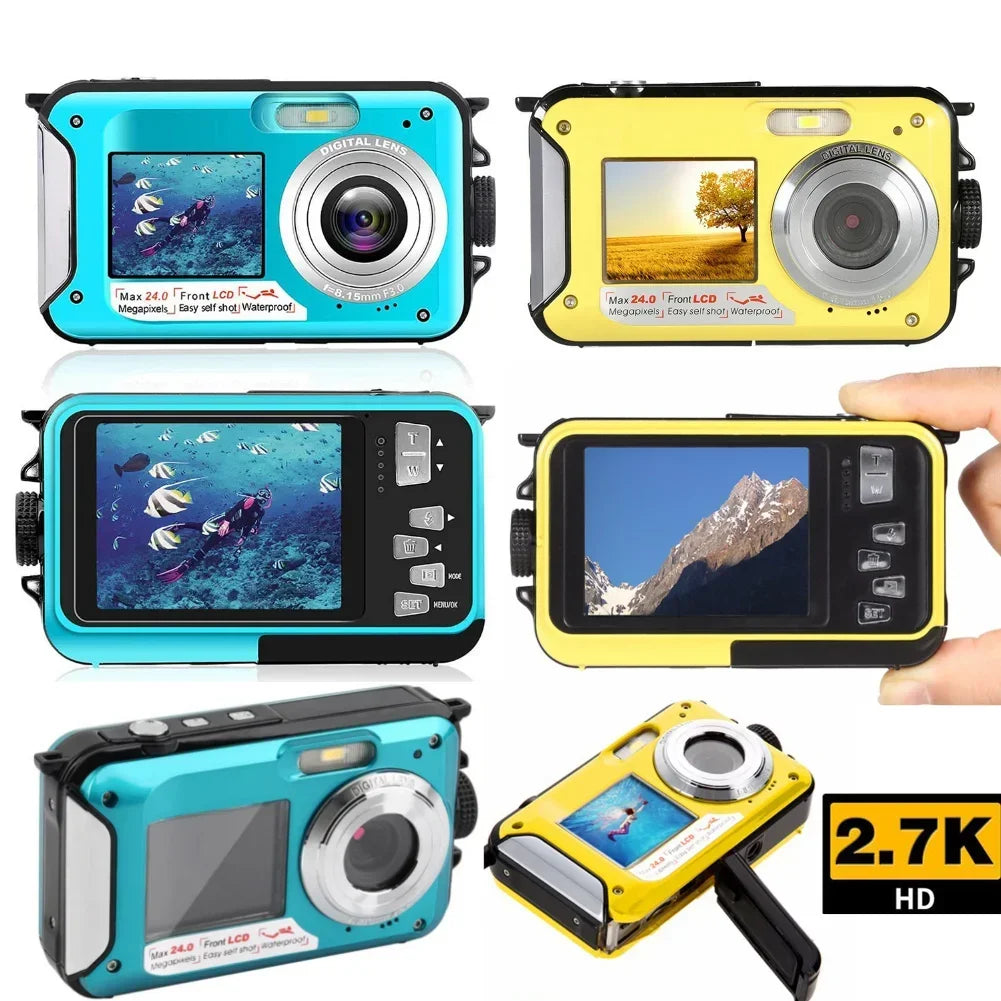 Waterproof Digital Camera Anti-Shake  1080P Full HD Selfie Outdoor Video Portable Recorder for Underwater DV Recording Present