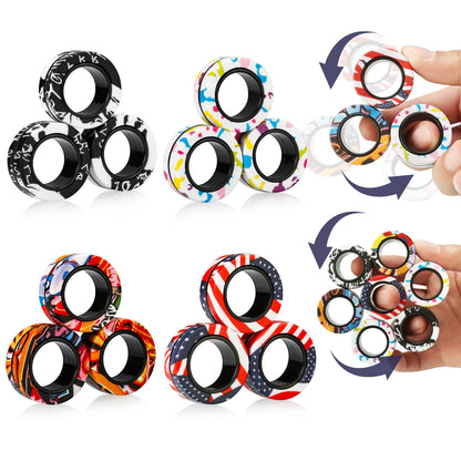 3Pcs Fidget Spinner Magnetic Ring Toys Fingers Magnet Rings ADHD Stress Relief Magical Toys for Adult Kids Anxiety