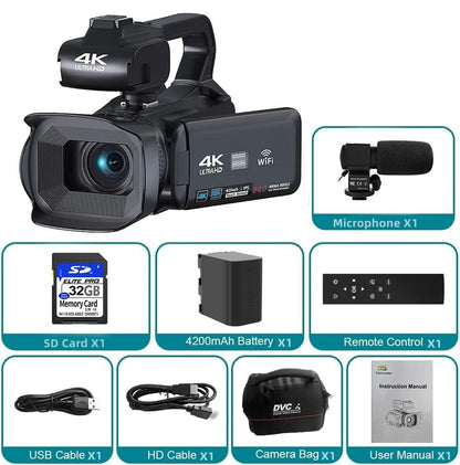 KOMERY YouTube Camcorder 4K Ultra HD camera Camcorders 64MP Streaming Camera 4.0"Touch Screen Digital Video Camera Photography