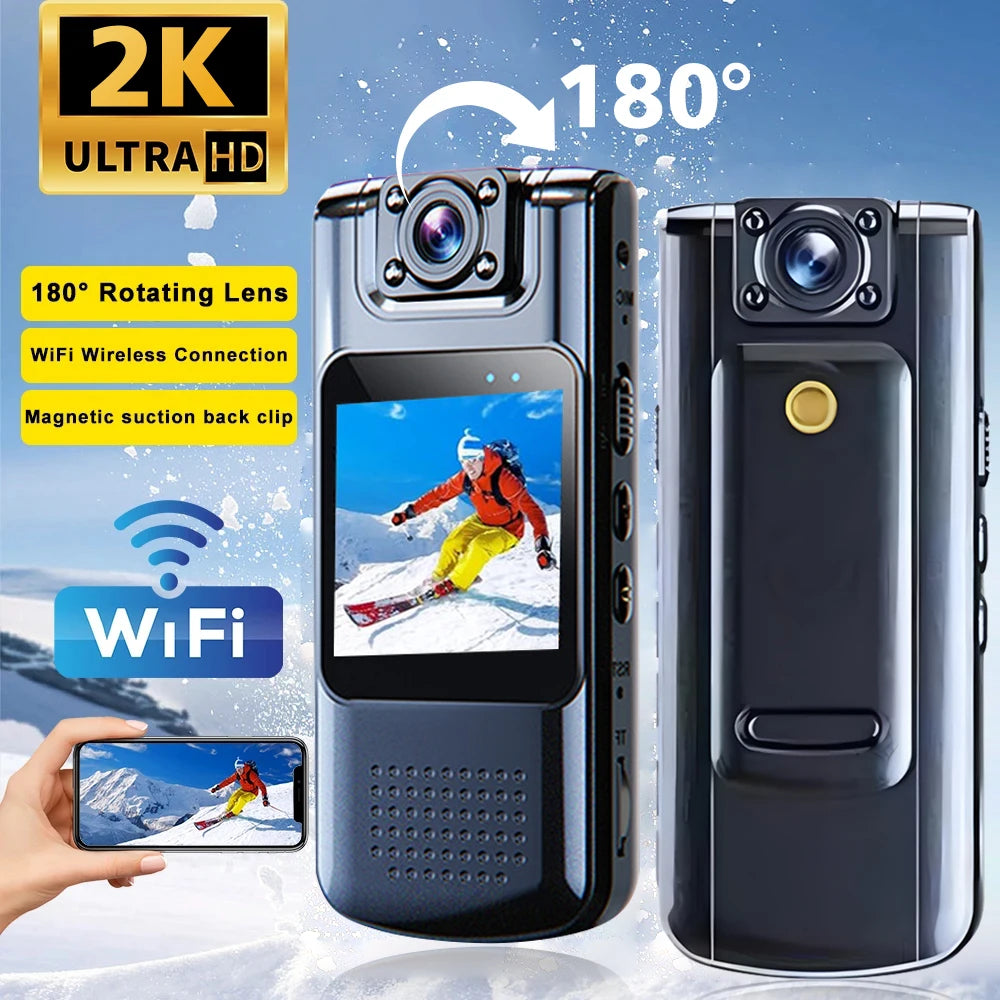 1080P/ 2K Sports Camera Handheld Camera Action Recorder WiFi IR Night Vision Camera with Magnetic Clip Back Clip