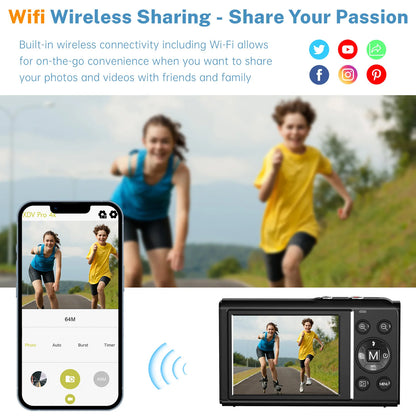 4K Digital Camera for Photography, Autofocus 4k Vlogging Camera, Compact Camera with 16X Digital Zoom, 2.4" Screen, 32GB Card