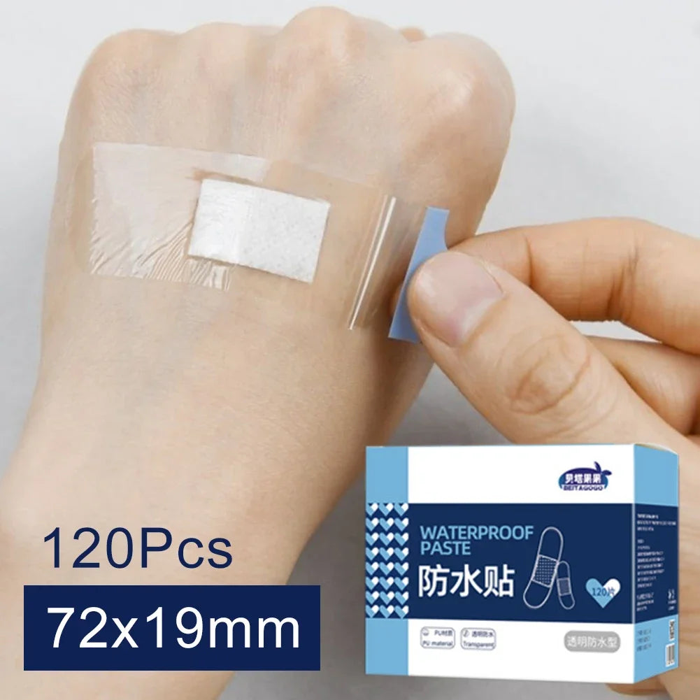50/120Pcs Waterproof Band-Aid Wound Dressing Medical Transparent Hemostatic Tape for Swimming Bath Wound Care Protect First Aid