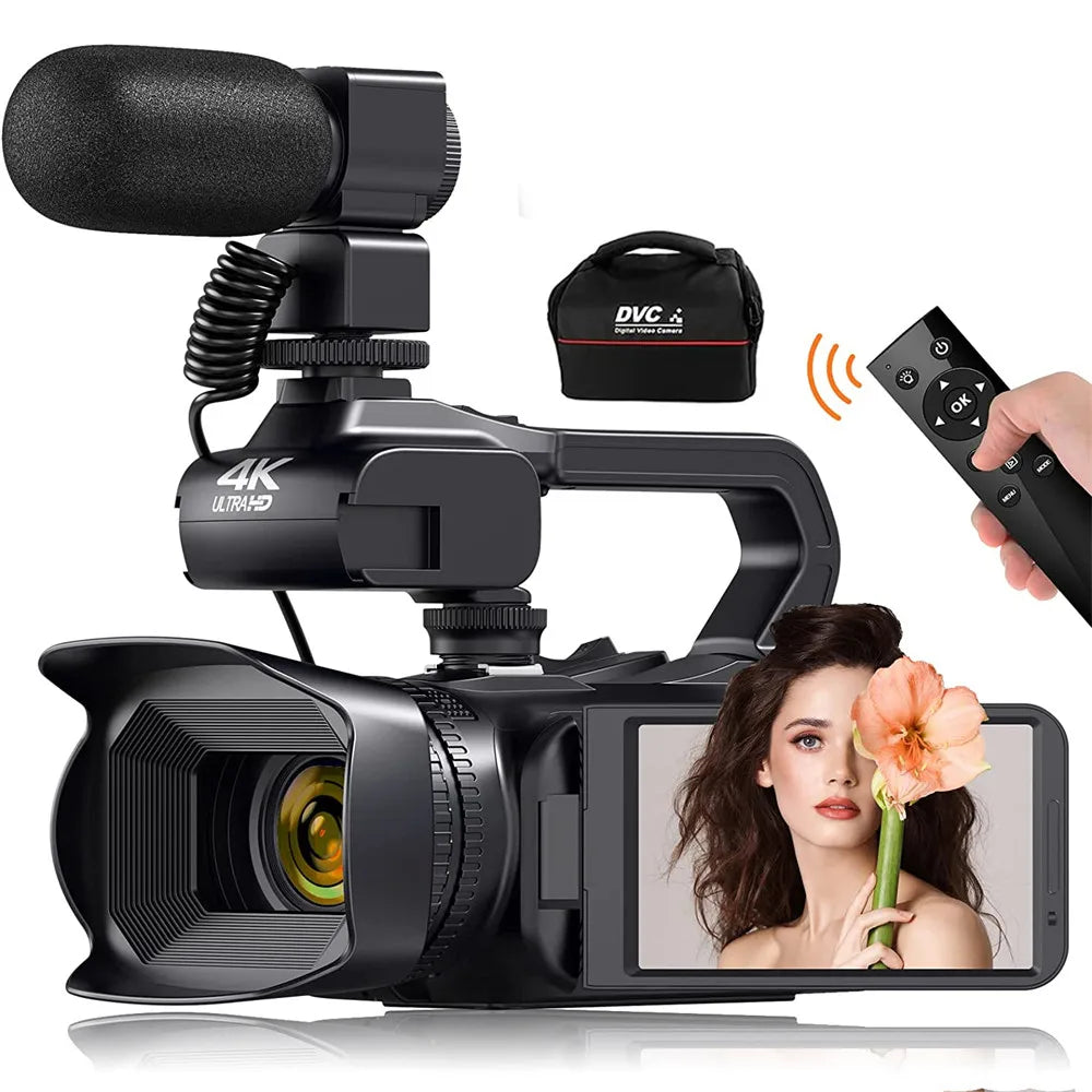 4K Video Camera 64MP Camcorder For Youtube Live Stream Rotate 4.0" Touch Screen Digital Vlog Recorder 18X WIFI Auto Focus Webcam