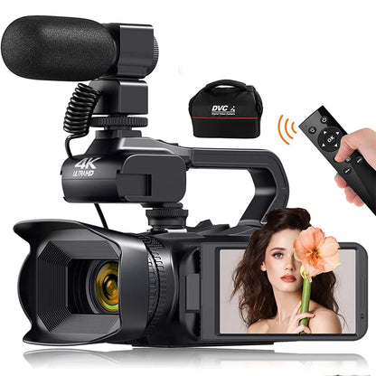 4K Video Camera 64MP Camcorder For Youtube Live Stream Rotate 4.0" Touch Screen Digital Vlog Recorder 18X WIFI Auto Focus Webcam
