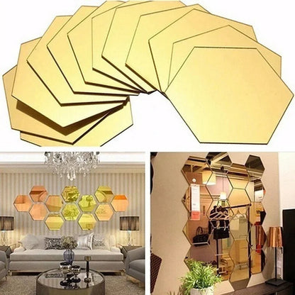 12Pcs 3D Mirror Wall Stickers Art Hexagonal Honeycomb acrylic Poster Wallpaper Living Room Bedroom Home Decoration Accessories