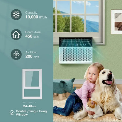 10000BTU ultra quiet U-shaped window air conditioner, full window landscape, remote control, cooling to 450 square feet