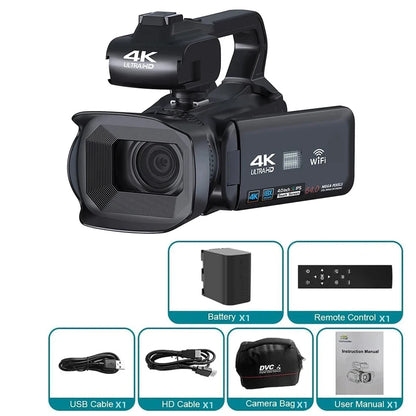 4K 60FPS Camcorder Professional Digital Video Camera 4K HD YouTube Streaming Camera 64MP 18X Zoom 4" Touch Screen Vlog Recorder