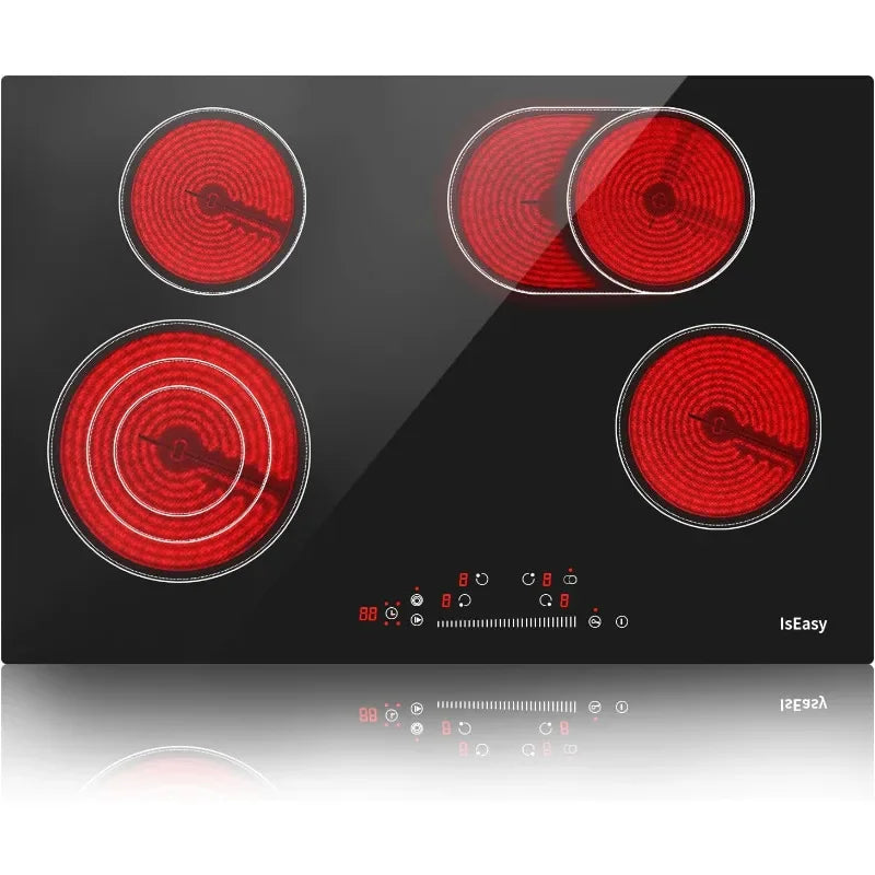 Electric Cooktop Ceramic Stove 4 Burners 30 inch Built-in Countertop Burners Cooker Satin Glass in Black Touch Sensor Control
