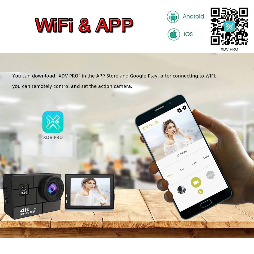 Helmet Action Camera Ultra HD 4K 60FPS 170D 24MP 2.0 LCD EIS WiFi 30M  Waterproof Remote Control Outdoor Sport Video Recorder