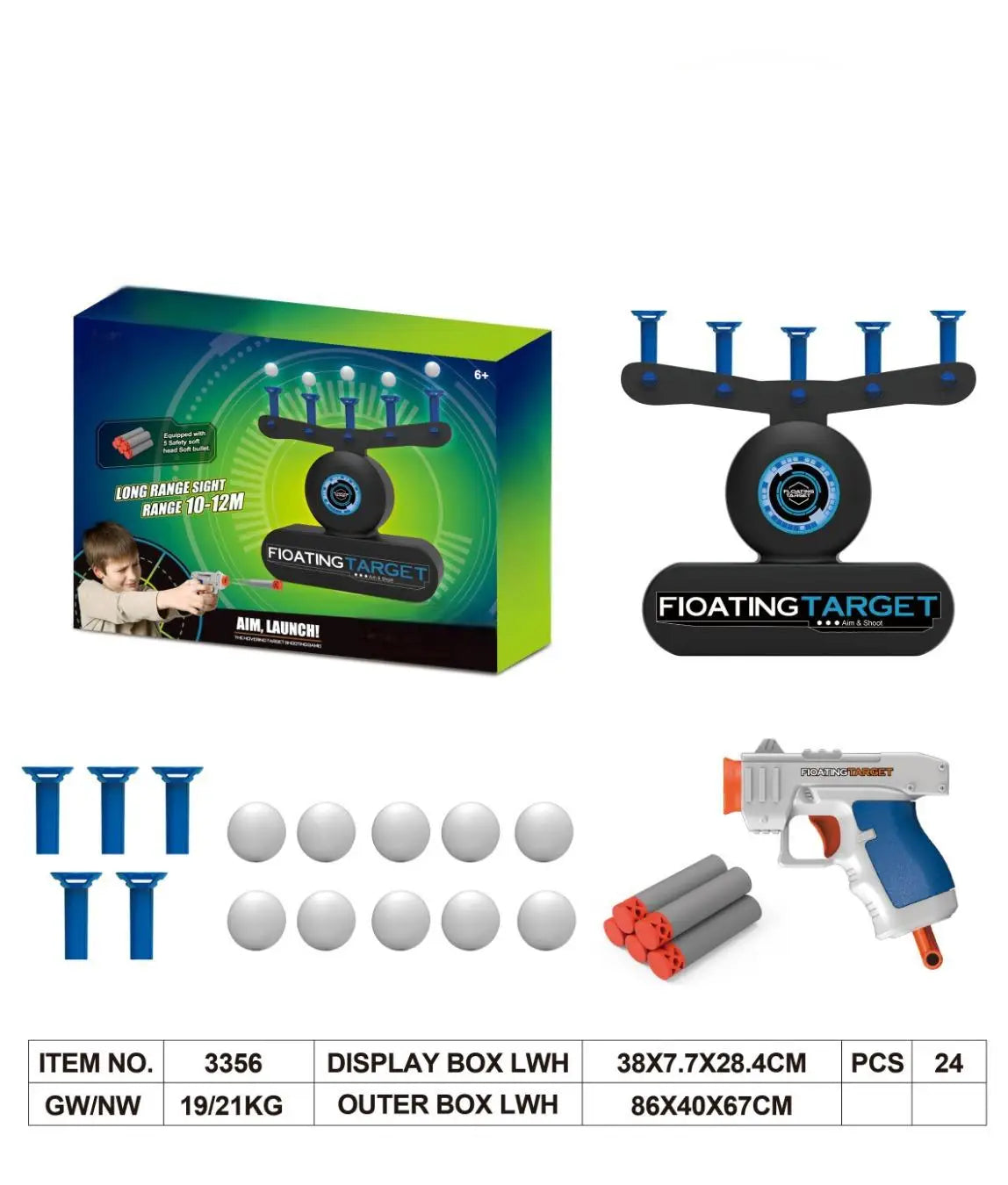 Gift Choice - Glow-in-the-Dark Shooting Target Practice Kids Shooting Toy Gun Set Electric Hovering Target Shooting Toy Set