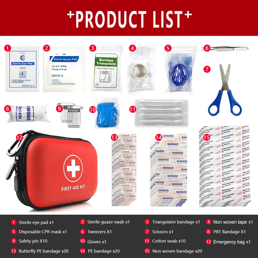 All Purpose First Aid Kit Emergency Medical Portable Bag for Outdoor Camping Hiking Home Emergency Rescue Equipment Supplies