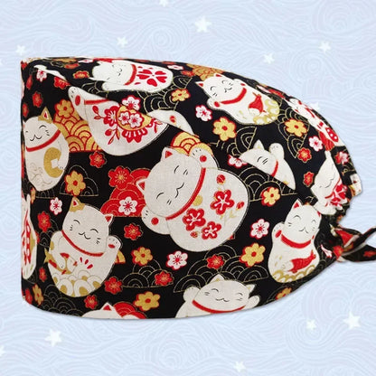 Cute Cat Pattern Printing Unisex Surgical Cap Surgeon  Veterinary Pet Beauty Salon Hospital Clinic Clinical Nurse