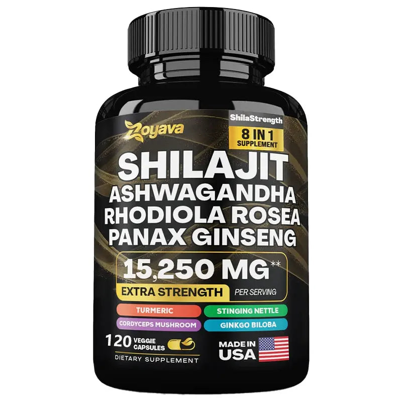 Shilajit Pure Himalaya 8-in-1 Supplement Supports Energy, Endurance, Muscle Building, and Stress Relief