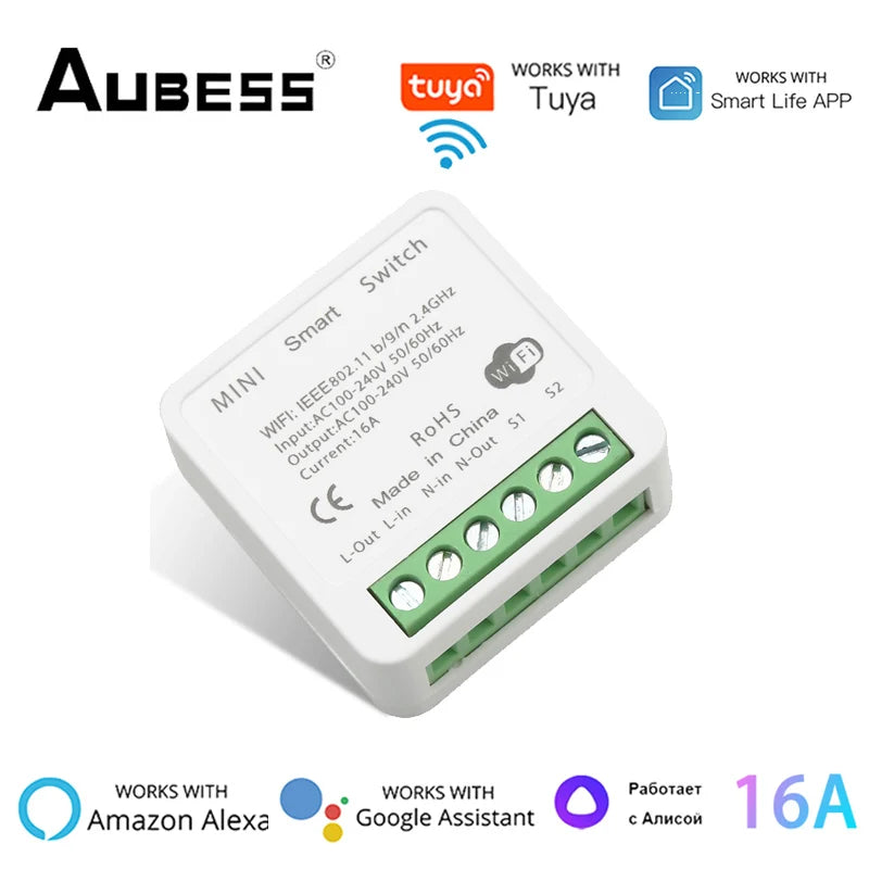 Tuya Smart Zigbee/WiFi Switch With Energy Monitor 16A 2-way Control Mini Breaker Smart Life Control For Alexa Google Home