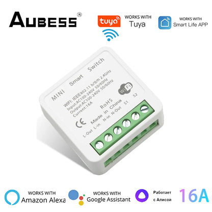 Tuya Smart Zigbee/WiFi Switch With Energy Monitor 16A 2-way Control Mini Breaker Smart Life Control For Alexa Google Home