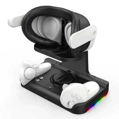 RGB Charging Dock for Meta Quest 3, Oculus VR Accessories Charger Station Controller Battery Pack, Fit Elite Head Strap