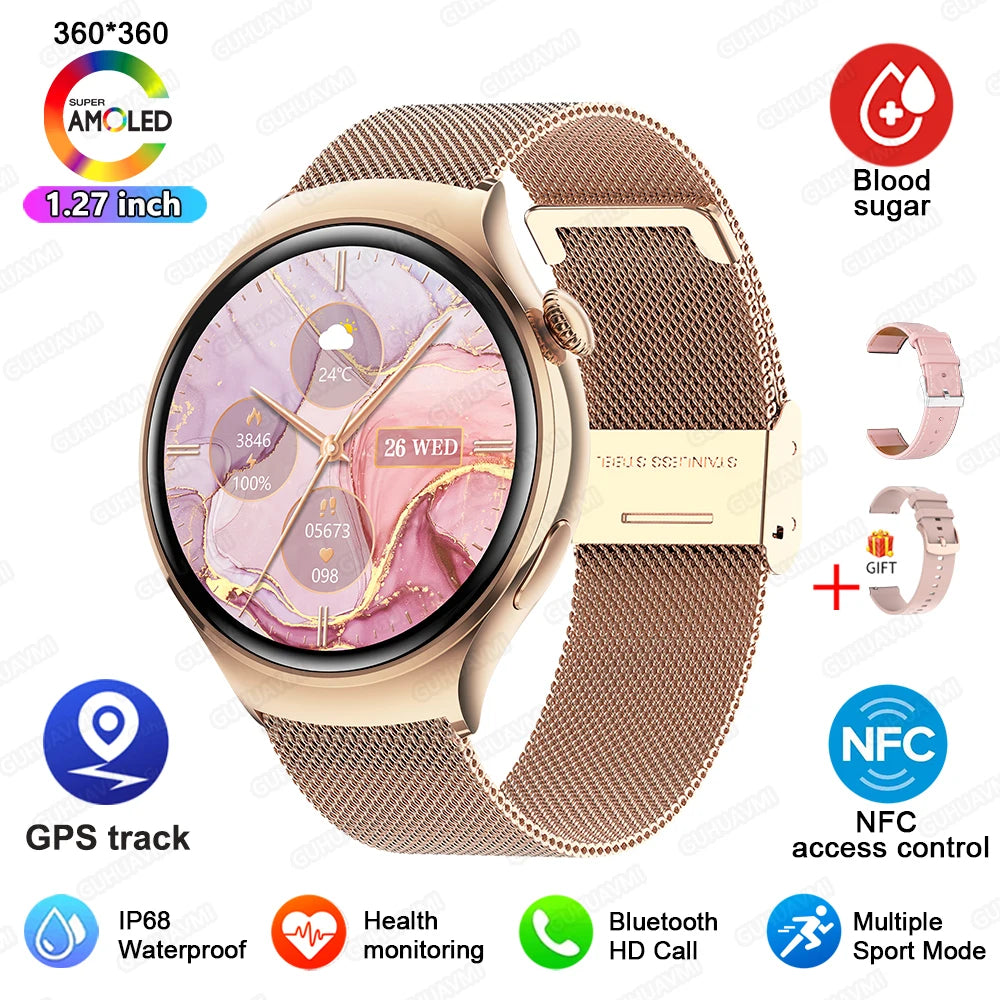 2024 New For Huawei Watch 4 Mini NFC Smart Watch Women AMOLED HD Screen IP68Waterproof Heart Rate Blood Sugar BT Call Smartwatch