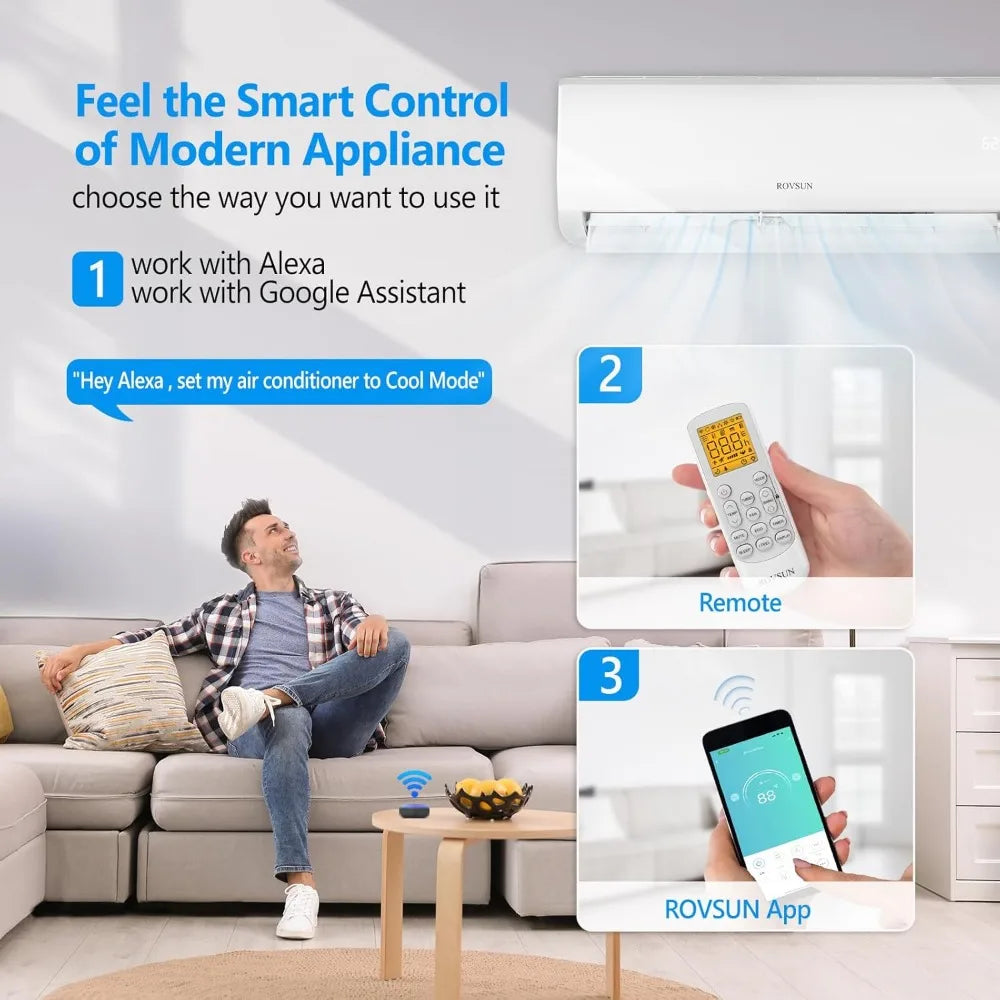 9000BTU Wifi Enabled Mini Split Air Conditioner & Heater, Saving Inverter Ductless Wall AC Unit with Pre-Charged Condenser