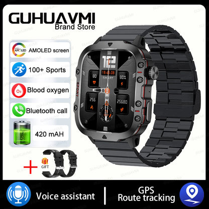 2024 New Rugged Military GPS Smart Watch Men AMOLED HD Screen Heart Rate Bluetooth Call Waterproof Outdoor SmartWatch For Xiaomi