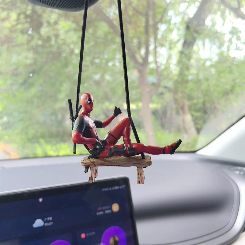 Cartoon Deadpool Car Pendant Rearview Mirror Pendant Interior Accessories Mini Model Toys Action Figures InteriorDecorationModel