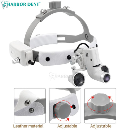 Dental 2.5X 3.5X Loupe With Mental Box 5W Adjustable Spotlight Head Mounted Magnifying Glass Dentistry Headlight