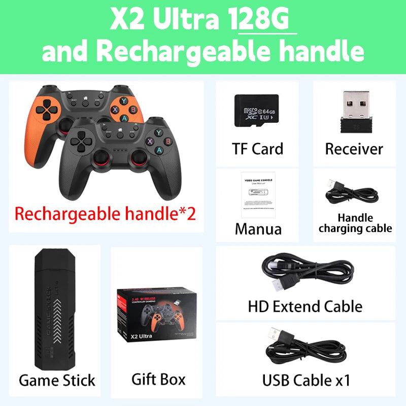 X2 Ultra Video Game Console, 4K Game Stick, HD Retro Video Game Console, Wireless Controller, TV 30 + Emulator for P