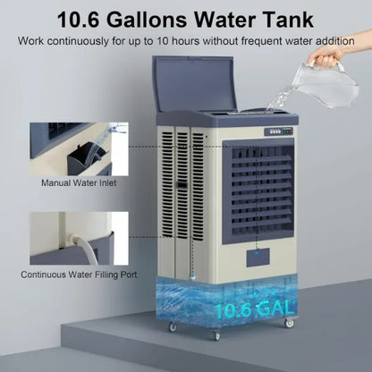 3531 CFM Evaporative Cooler, Portable Air Conditioner with Continuous Auto Fill,10.6 Gal Water Tank, Scroll Casters